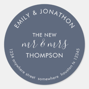 Passen getrouwd Terugkeernaam Adres Stusty Navy Bl Ronde Sticker