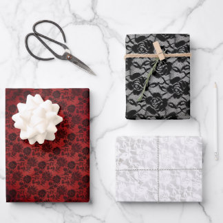 Passende Halloween Zwarte Rozen Goth Wit Kant Rode Inpakpapier Vel