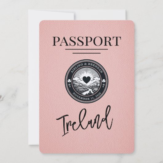 Passeport d'Irlande rose Faire-part de mariage (Dos)