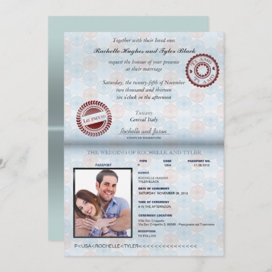 Passeport d'Italie (rendu) Faire-part de mariage I (Devant / Derrière)
