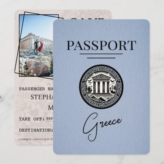 Passeport Dusty Blue Greece Enregistrer la carte D (Devant / Derrière)