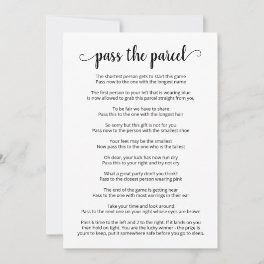 Passez la carte de jeu de la partie de colis (Devant)