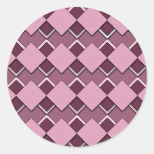 Passie Roze Vierkant en Diamant Geruit Patroon Ronde Sticker