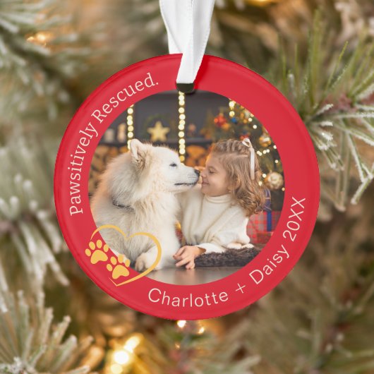 Passief geredde hond foto rood ornament (Boom)