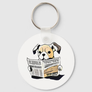 Passief nieuws Hond lezen krant T-shirt Sleutelhanger