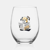 Passief nieuws Hond lezen krant T-shirt Wijnglas Zonder Voet (Voorkant)