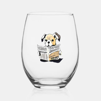 Passief nieuws Hond lezen krant T-shirt Wijnglas Zonder Voet