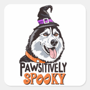 Passief Spooky Waterverf Halloween Husky Dog Vierkante Sticker