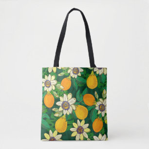Passieflower Bloom: zwarte achtergrond . Draagtas