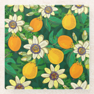 Passieflower Bloom: zwarte achtergrond . Glazen Onderzetter