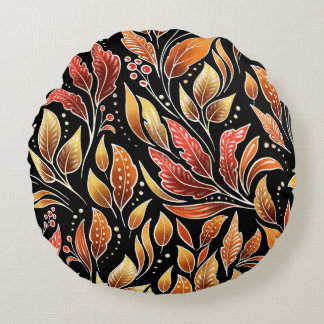 Passieflower Exotisch: Zwart Bloemen  Rond Kussen