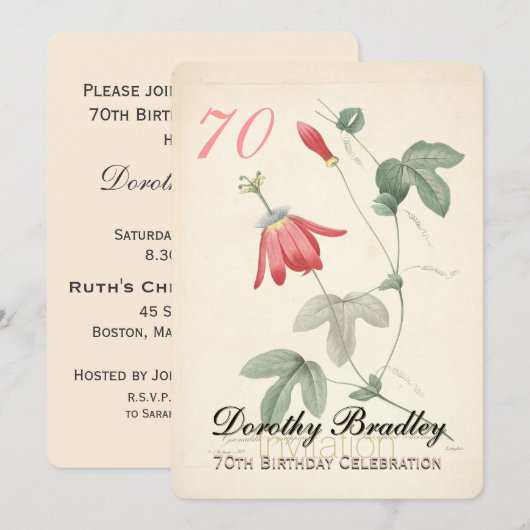 Passiflora botanique 70e anniversaire Invitation (Devant / Derrière)