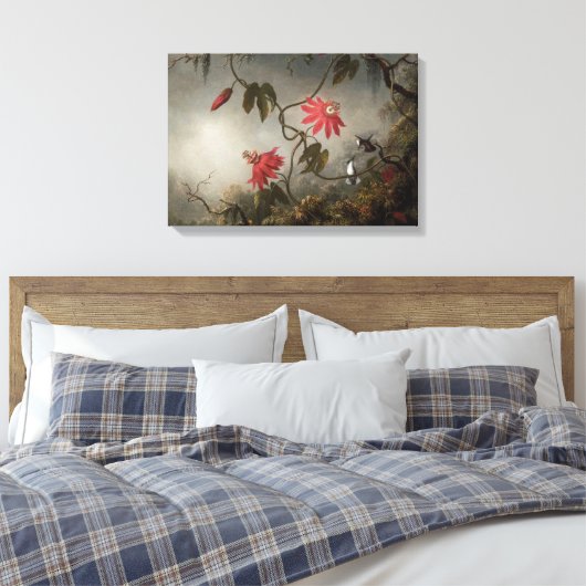 Passion Flowers en Hummingbird van Martin Heade Canvas Afdruk (Insitu (Slaapkamer))