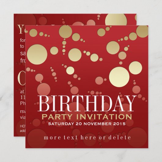 Passion moderne Rouge+Gold Invitations d'anniversa (Devant / Derrière)