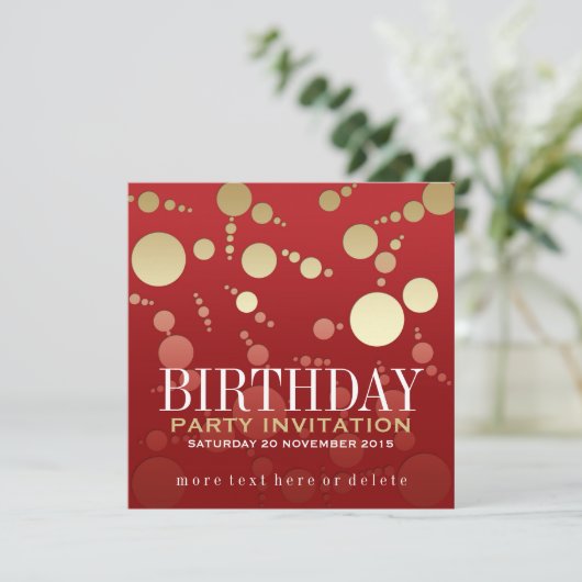 Passion moderne Rouge+Gold Invitations d'anniversa (Debout devant)
