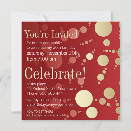 Passion moderne Rouge+Gold Invitations d'anniversa (Dos)