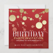 Passion moderne Rouge+Gold Invitations d'anniversa (Devant)