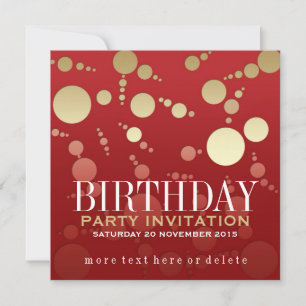 Passion moderne Rouge+Gold Invitations d'anniversa