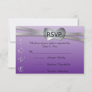 Passion Paars en Silver Wedding Love Hearts RSVP Kaartje