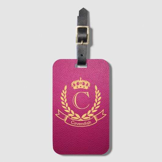 Passion Pink Mock Leather met Monogram Crest Bagagelabel (Voorkant (verticaal))