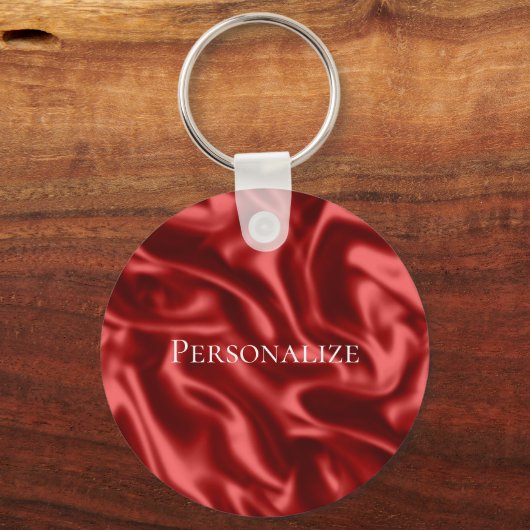 Passion Red Romantische Faux Satin Sleutelhanger (Voorkant)