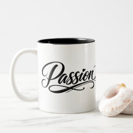 Passion Script | Elegant Minimalist Typography Tweekleurige Koffiemok