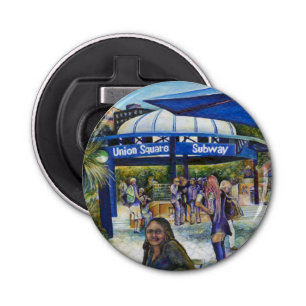 Passionate mensen die in het park spelen, NYC Button Flesopener