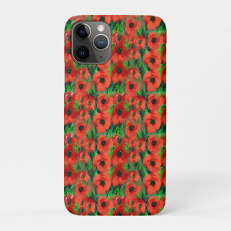 Passionieve Rode Klaprozen en Groene Bladeren Abst iPhone 11 Pro Hoesje