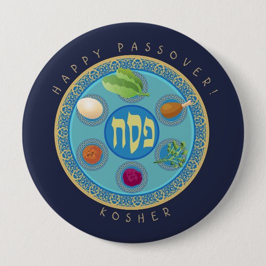 Passover Bord Kosher Pesach Ronde Button 4,0 Cm (Voorkant)