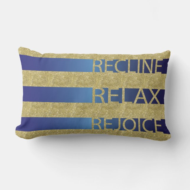 Passover Gold/Blu Pillow "Recline, Relax, Rejoice" Kussen (Voorkant)