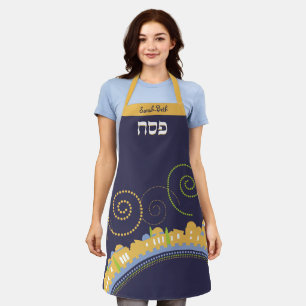Passover Hebrew Festive Jerusalem Navy Swirl Schort