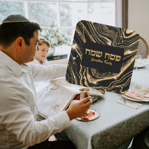 Passover Marble Black en Gold Glitter Vierkante Sticker
