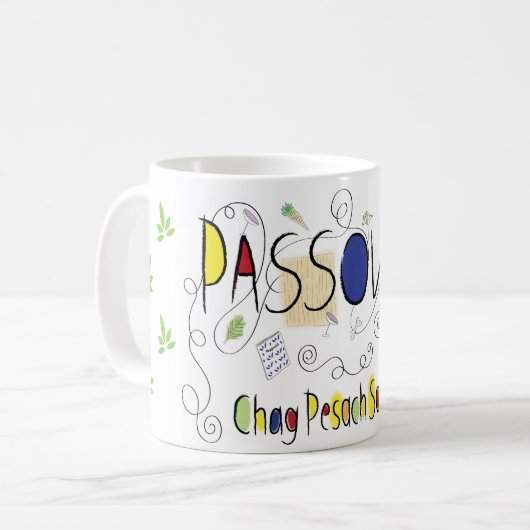 Passover Mok 11 oz Chag Pesach Sameach (Voorkant links)
