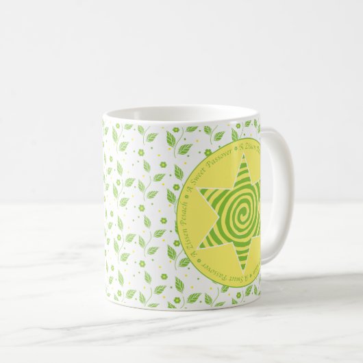 Passover Mug 11oz. "Une Pâque Douce" Vert/Jaune (Devant droit)