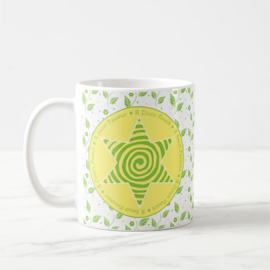 Passover Mug 11oz. "Une Pâque Douce" Vert/Jaune (Gauche)