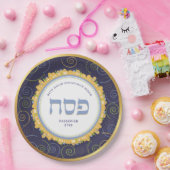 Passover Personalized Seder Jerusalem Navy/Gold Papieren Bordje (Feest)