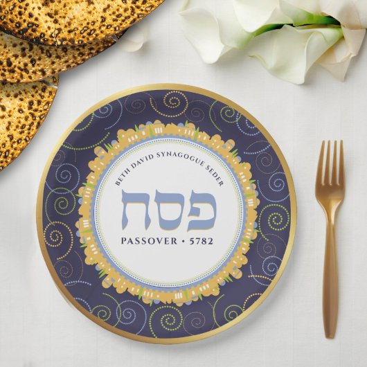 Passover Personalized Seder Jerusalem Navy/Gold Papieren Bordje