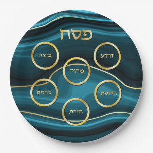 Passover Seder Bord Faux Agate Blauwgroen & Gold