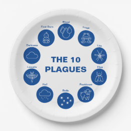 Passover Seder De 10 Plagues Blue en White Papieren Bordje