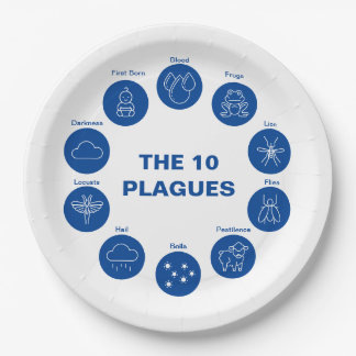 Passover Seder De 10 Plagues Blue en White Papieren Bordje