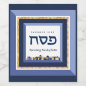 Passover Seder Jerusalem Blue Gold Hebreeuw Wijn Etiket (Enkel label)