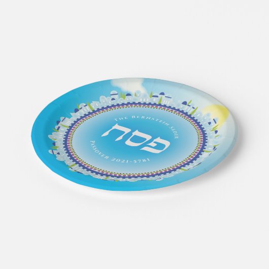 Passover Seder Jerusalem Sky Hebreeuw Papieren Bordje (Gekanteld)