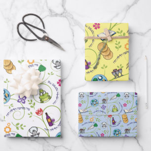 Passover Seder Matzah, Wijnkikkers, kleurrijk en v Inpakpapier Vel