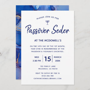 Passover Seder Unique Blue Gold Invitation Kaart