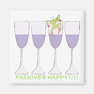Passover Square Magnet "Wine and Frog" Magneet