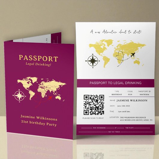 Passport 21st Birthday Legal Drinking party Aankondiging
