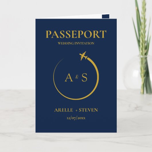 Passport Destination Faux Faire-part de mariage or (Devant)