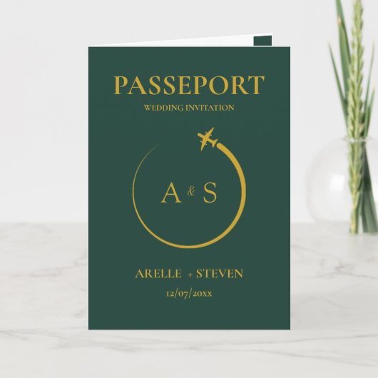 Passport Destination Faux Faire-part de mariage or (Devant)