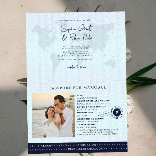 Passport Destination Wedding Blue invitation