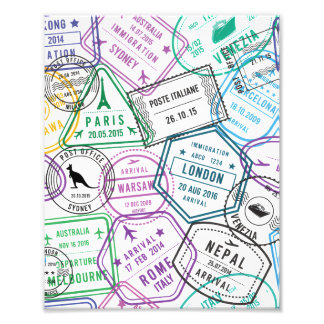 Passport Stamps Addict Retro World Traveler  Foto Afdruk